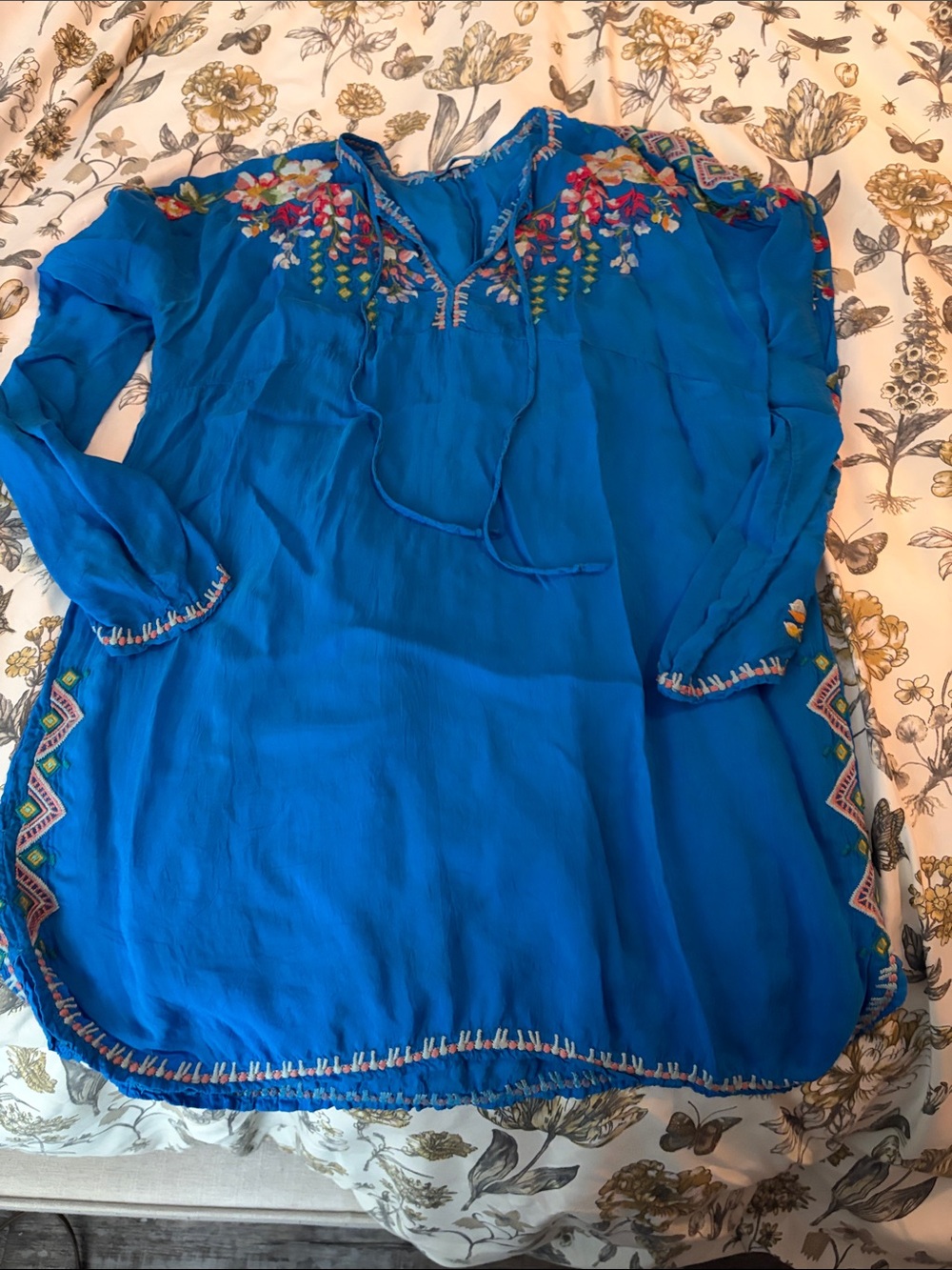 Johnny was Blue Embroidered Women's Peasant Top